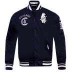 MLB CHICAGO CUBS RETRO CLASSIC BLOUSON EN SATIN À BORDS CÔTELÉS POUR HOMME (MARINE MINUIT)
