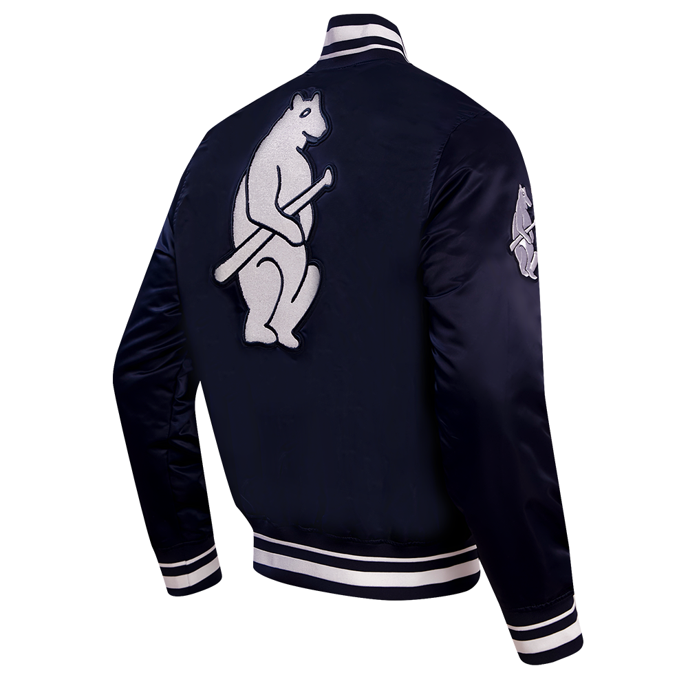 MLB CHICAGO CUBS RETRO CLASSIC BLOUSON EN SATIN À BORDS CÔTELÉS POUR HOMME (MARINE MINUIT)