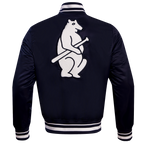 MLB CHICAGO CUBS RETRO CLASSIC BLOUSON EN SATIN À BORDS CÔTELÉS POUR HOMME (MARINE MINUIT)