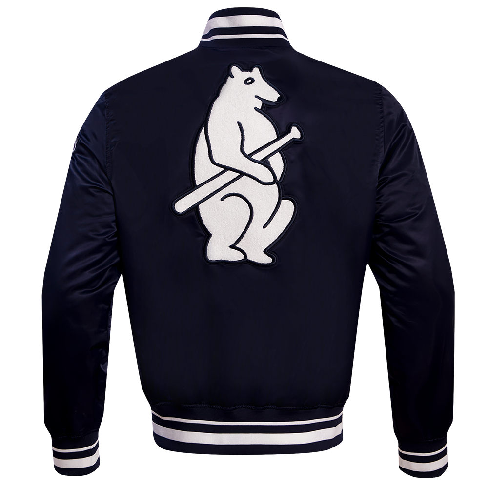 MLB CHICAGO CUBS RETRO CLASSIC BLOUSON EN SATIN À BORDS CÔTELÉS POUR HOMME (MARINE MINUIT)