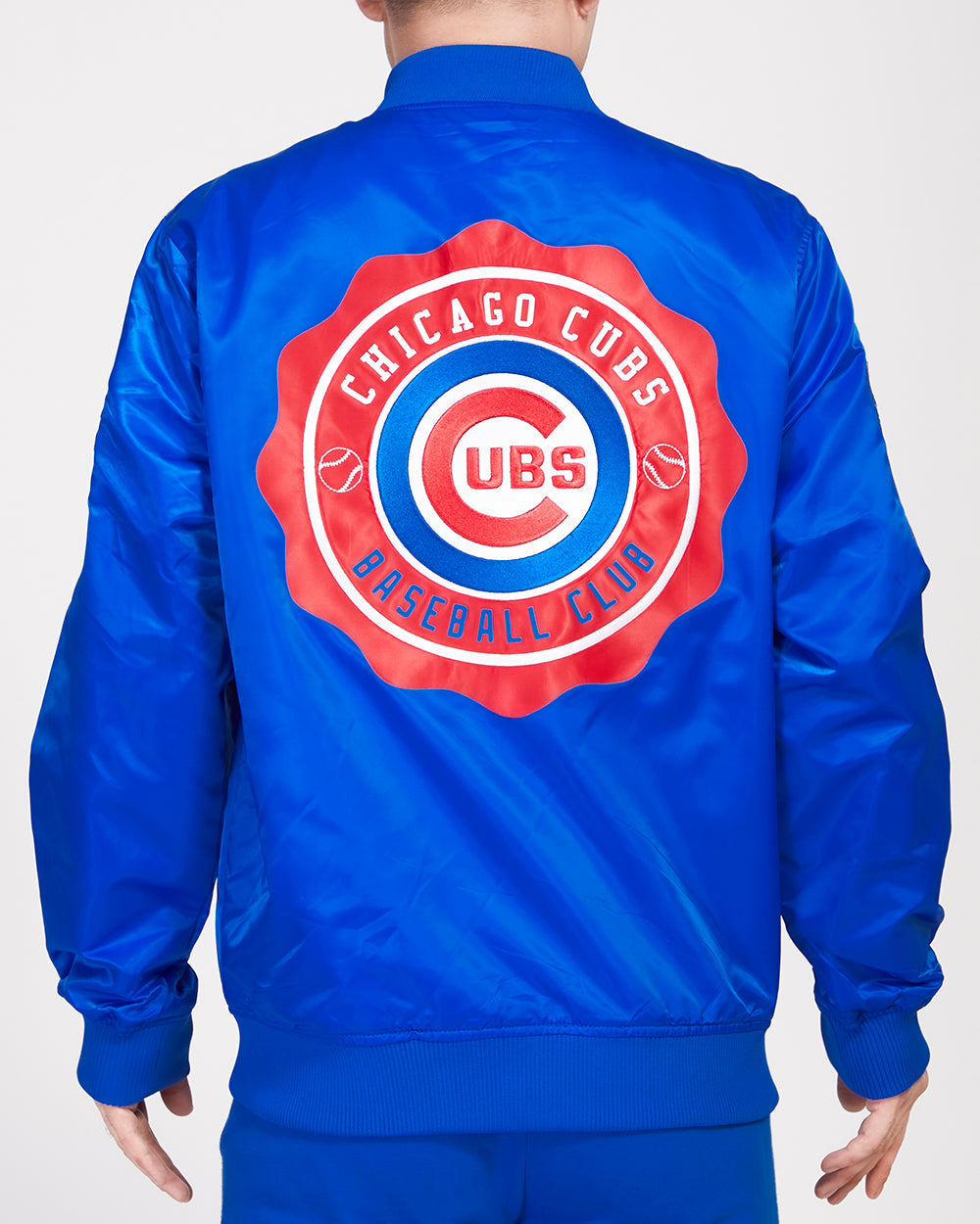MLB CHICAGO CUBS CREST EMBLEM MEN'S SATIN JACKET (ROYAL BLUE)