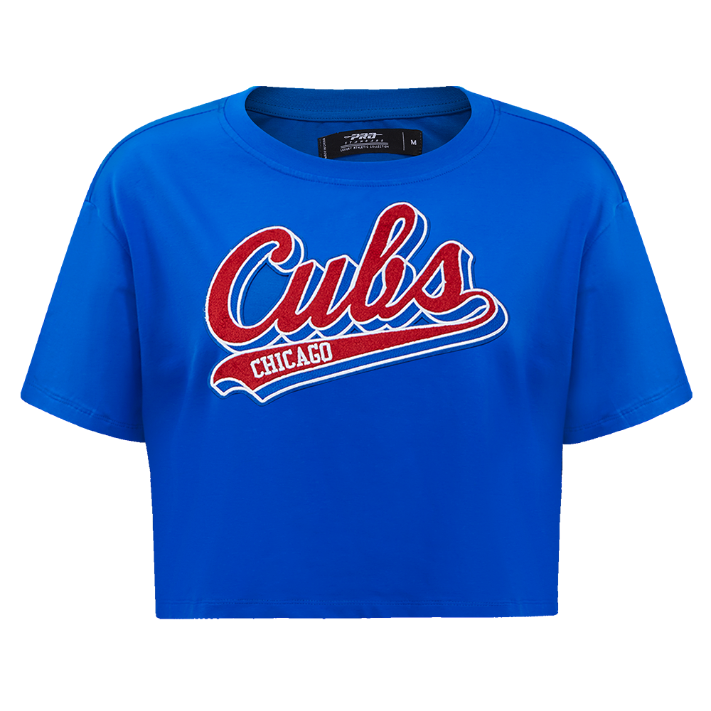 MLB CHICAGO CUBS SCRIPT TAIL HAUT EN JERSEY SIMPLE À COUPE CARRÉE POUR FEMME (BLEU ROYAL)