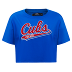 MLB CHICAGO CUBS SCRIPT TAIL HAUT EN JERSEY SIMPLE À COUPE CARRÉE POUR FEMME (BLEU ROYAL)