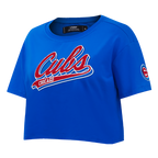 MLB CHICAGO CUBS SCRIPT TAIL HAUT EN JERSEY SIMPLE À COUPE CARRÉE POUR FEMME (BLEU ROYAL)