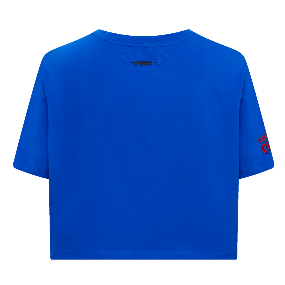 MLB CHICAGO CUBS SCRIPT TAIL HAUT EN JERSEY SIMPLE À COUPE CARRÉE POUR FEMME (BLEU ROYAL)