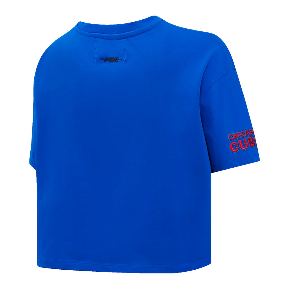 MLB CHICAGO CUBS SCRIPT TAIL HAUT EN JERSEY SIMPLE À COUPE CARRÉE POUR FEMME (BLEU ROYAL)