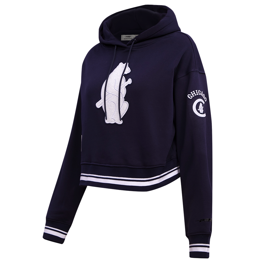 MLB CHICAGO CUBS RETRO CLASSIC WOMEN'S CROPPED PULLOVER HOODIE (MIDNIGHT NAVY)