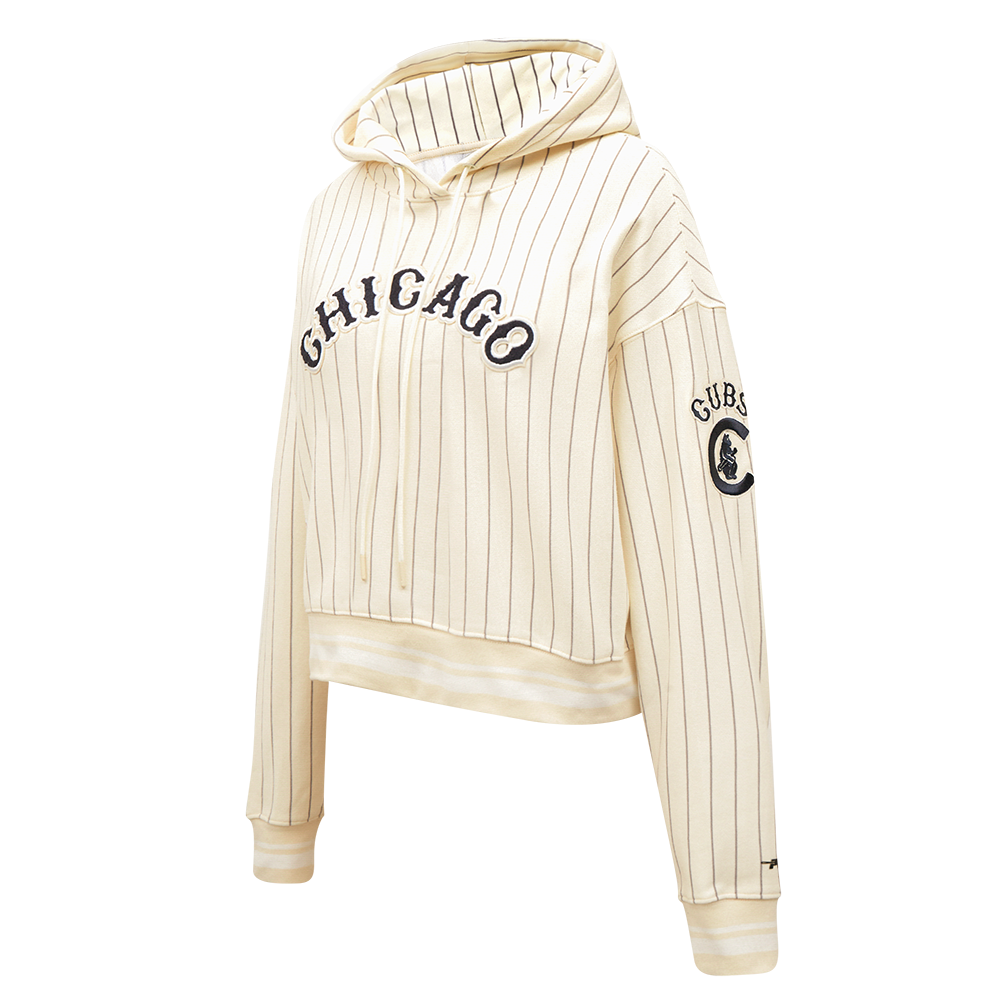 MLB CHICAGO CUBS PINSTRIPE RETRO CLASSIC WOMEN'S RIB CROPPED PO HOOD (EGGSHELL/ GREY)