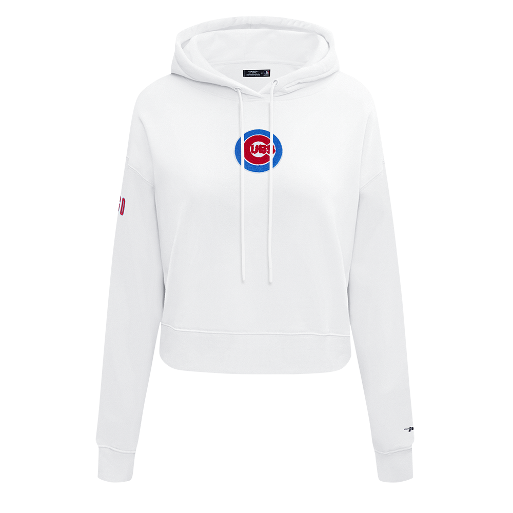 MLB CHICAGO CUBS CLASSIC WOMEN'S CROPPED PULLOVER HOODIE (WHITE)