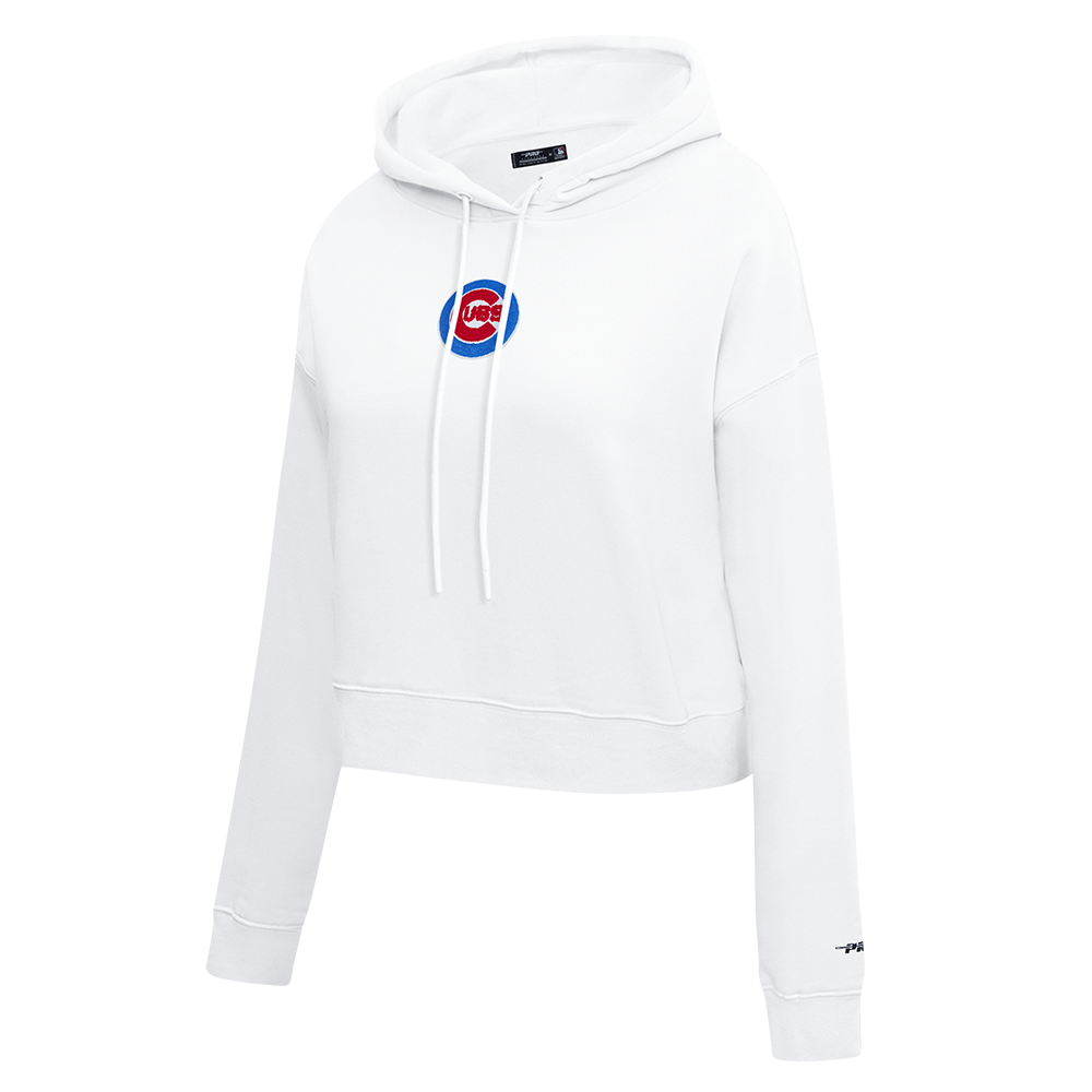 MLB CHICAGO CUBS CLASSIC WOMEN'S CROPPED PULLOVER HOODIE (WHITE)