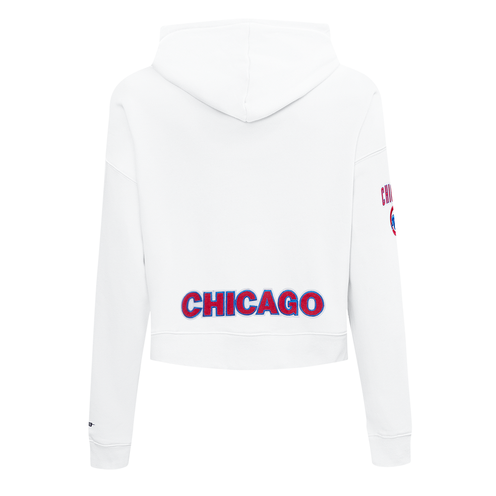 MLB CHICAGO CUBS CLASSIC WOMEN'S CROPPED PULLOVER HOODIE (WHITE)