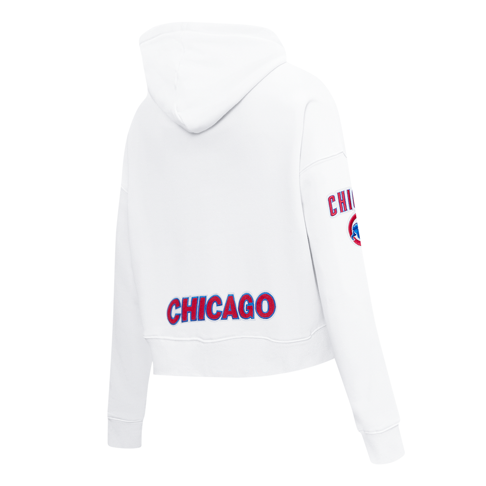 MLB CHICAGO CUBS CLASSIC WOMEN'S CROPPED PULLOVER HOODIE (WHITE)