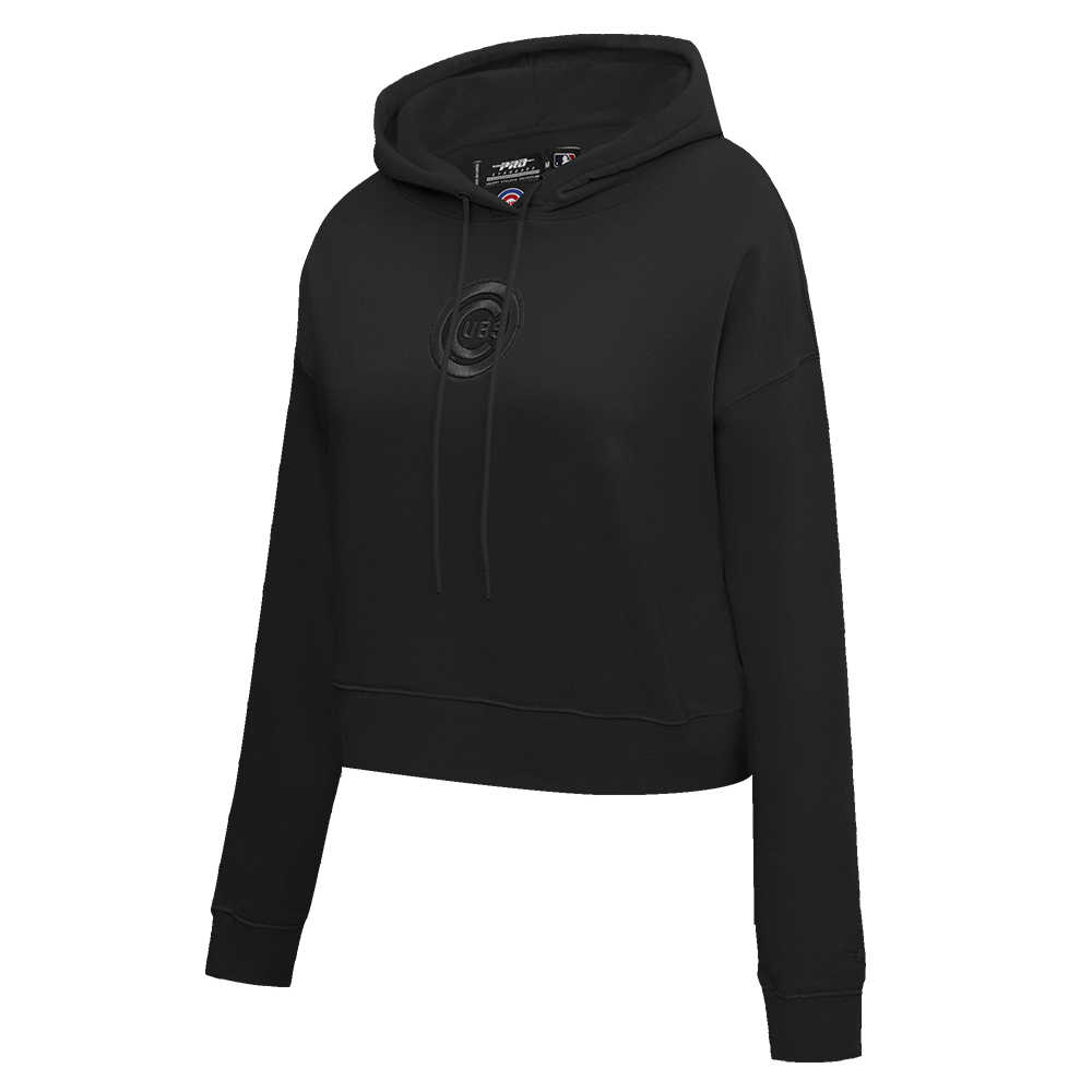 MLB CHICAGO CUBS NEUTRAL WOMEN'S CROPPED PULLOVER HOODIE (BLACK)