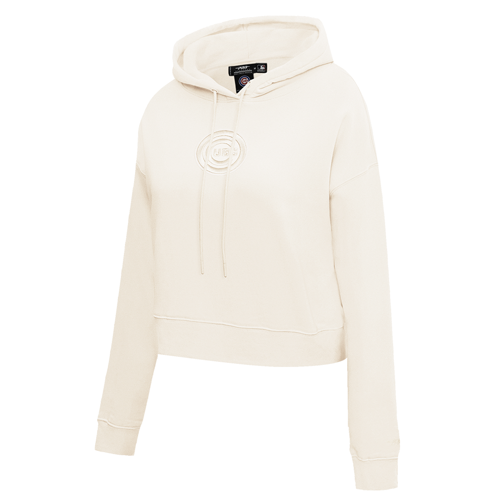 MLB CHICAGO CUBS NEUTRAL WOMEN'S CROPPED PULLOVER HOODIE (EGGSHELL)