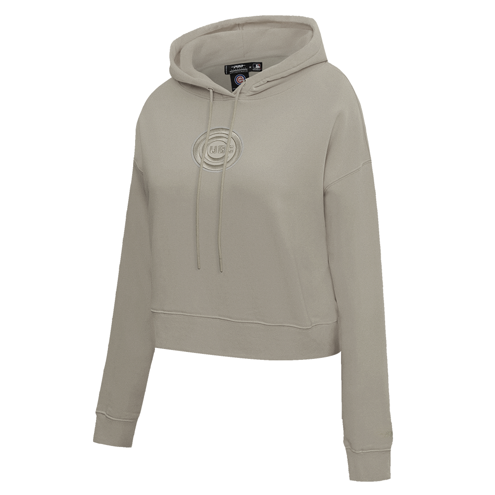 MLB CHICAGO CUBS NEUTRAL WOMEN'S CROPPED PULLOVER HOODIE (TAUPE)