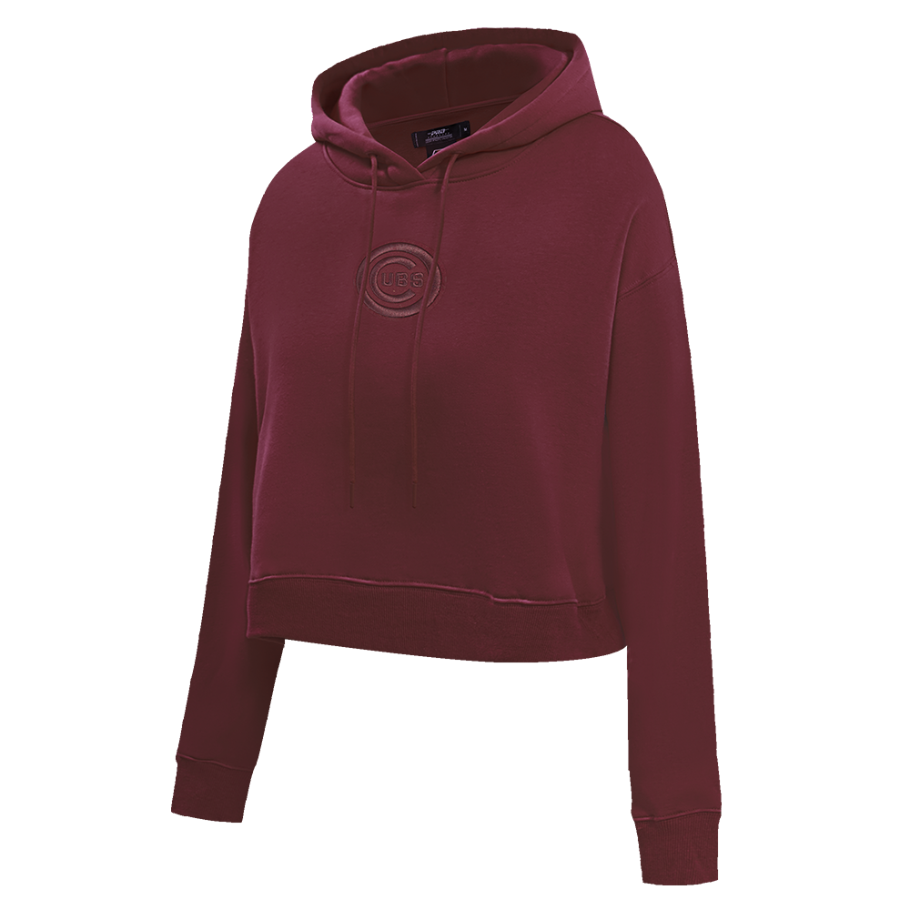 MLB CHICAGO CUBS NEUTRAL CROPPED FLEECE PULLOVER HOODIE (WINE)