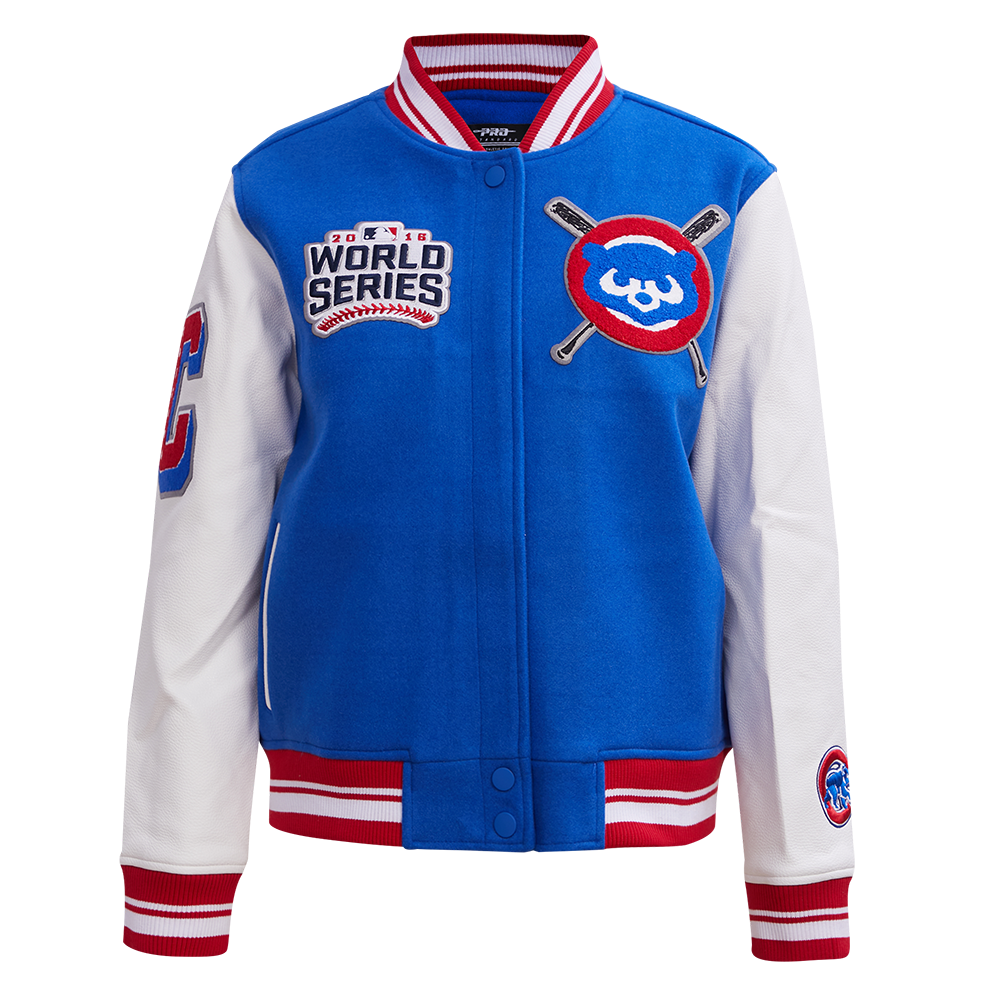 MLB CHICAGO CUBS BLOUSON COLLÉGIAL MASHUP EN LAINE POUR FEMME (BLEU ROYAL/ROUGE)
