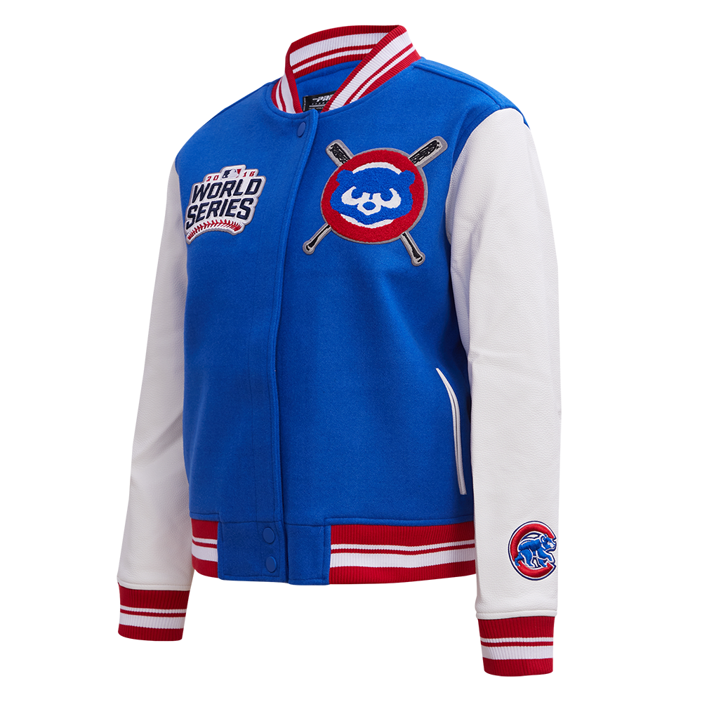 MLB CHICAGO CUBS BLOUSON COLLÉGIAL MASHUP EN LAINE POUR FEMME (BLEU ROYAL/ROUGE)