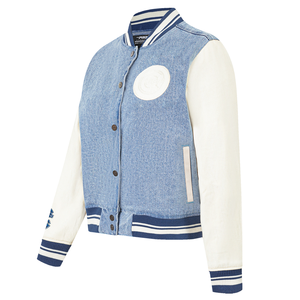 MLB CHICAGO CUBS VARSITY BLUES WOMEN'S DENIM VARSITY JACKET (DENIM/LINEN)