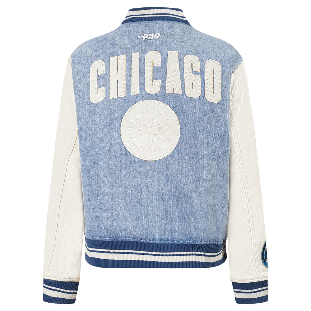 MLB CHICAGO CUBS VARSITY BLUES WOMEN'S DENIM VARSITY JACKET (DENIM/LINEN)