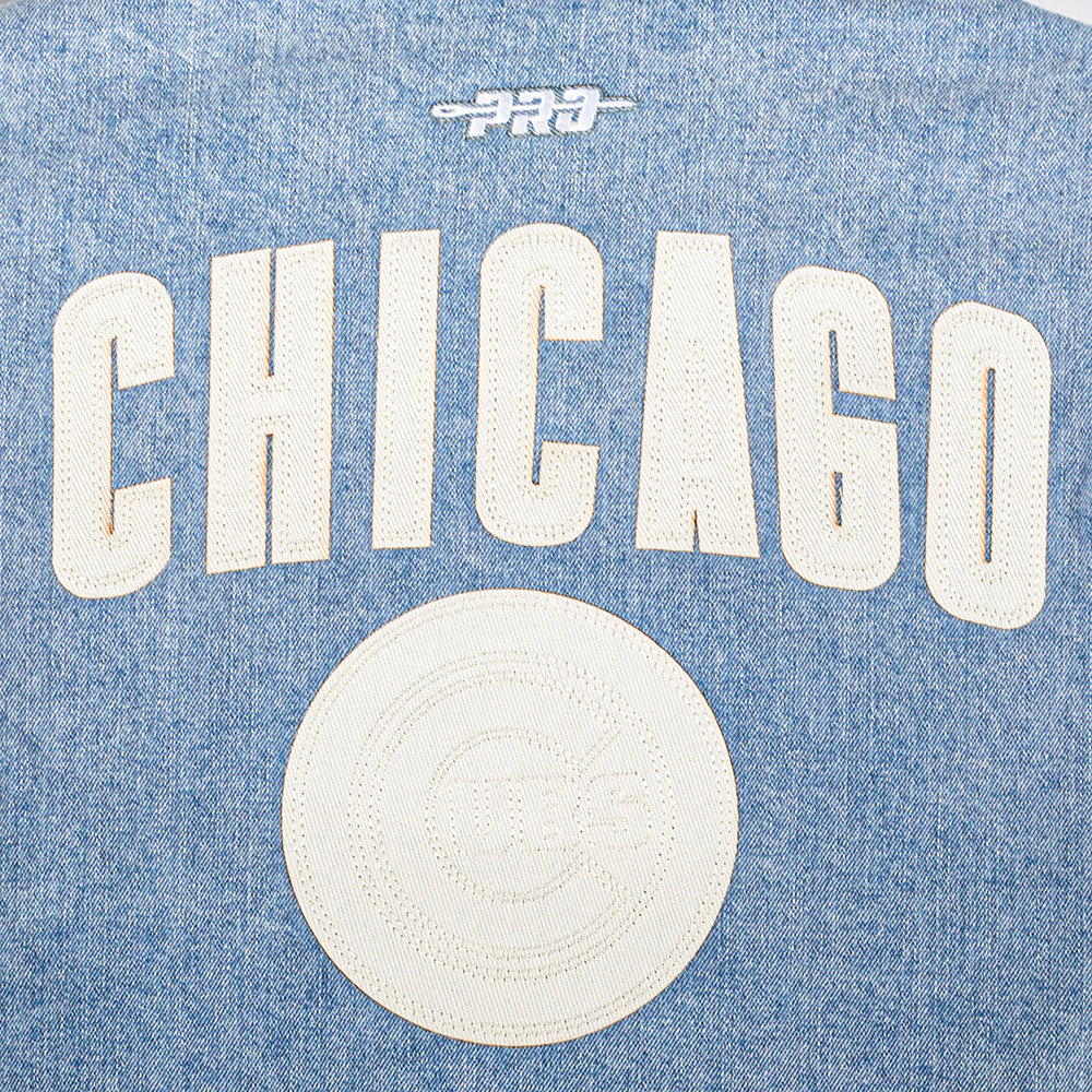 MLB CHICAGO CUBS VARSITY BLUES WOMEN'S DENIM VARSITY JACKET (DENIM/LINEN)