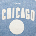 MLB CHICAGO CUBS VARSITY BLUES WOMEN'S DENIM VARSITY JACKET (DENIM/LINEN)