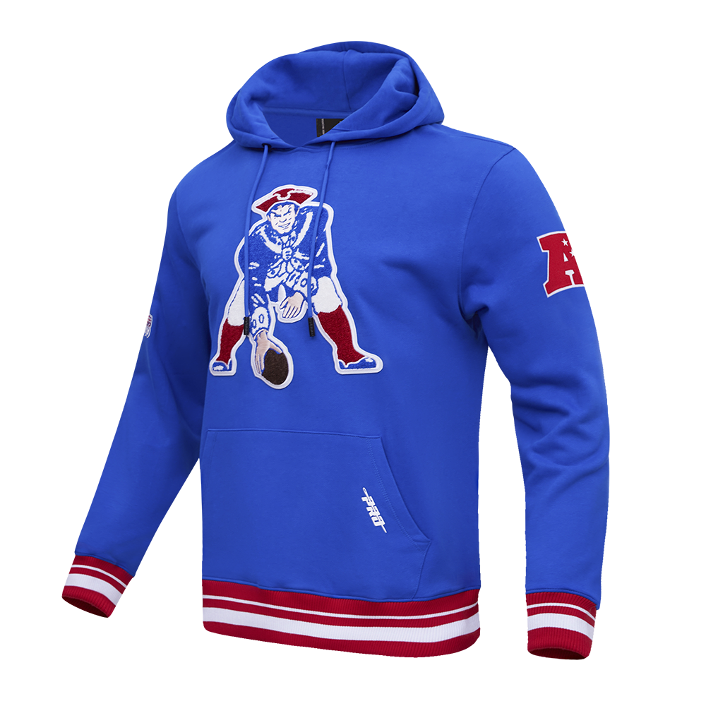 NFL NEW ENGLAND PATRIOTS RETRO CLASSIC MEN'S PULLOVER HOODIE (ROYAL BLUE/RED)