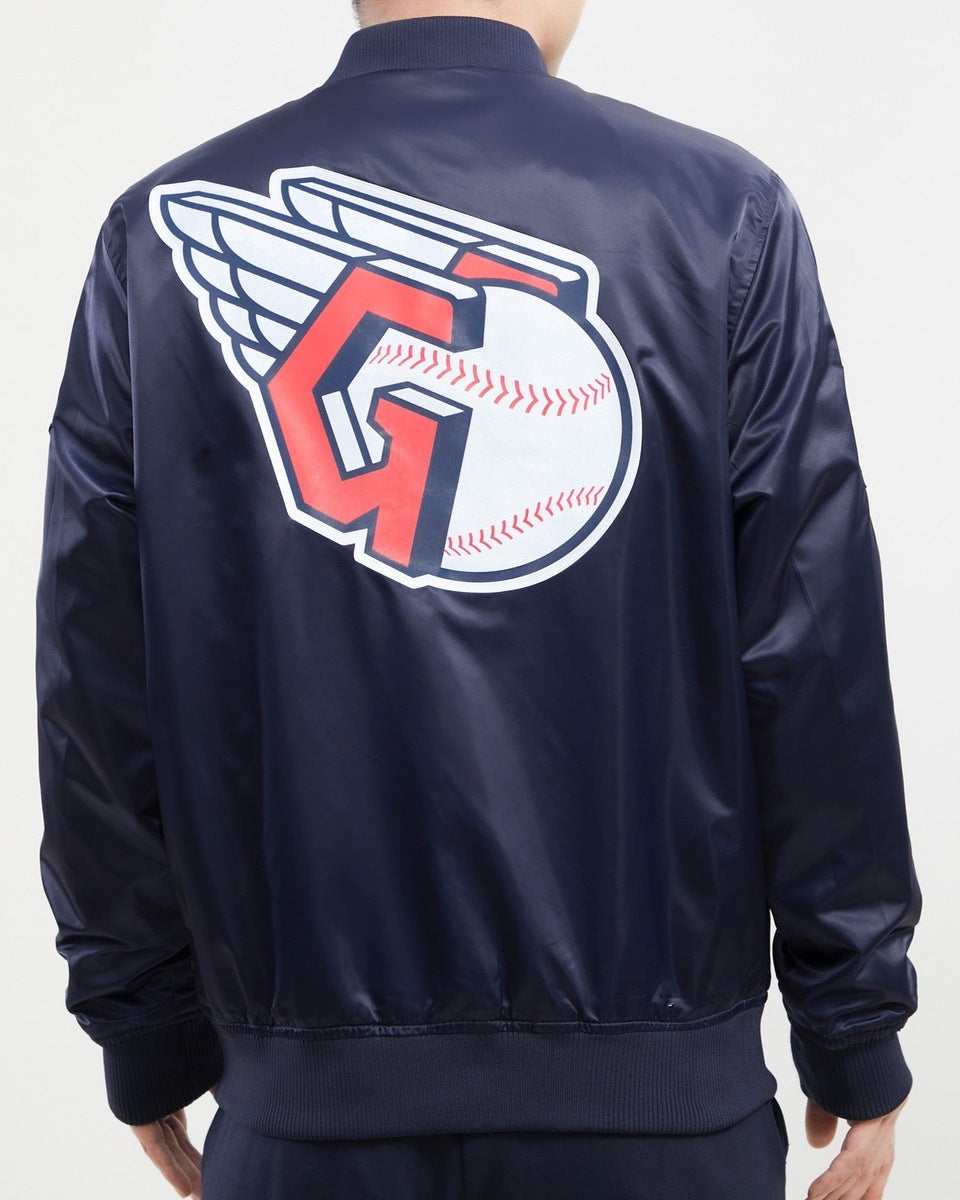 MLB CLEVELAND GUARDIANS TEAM BIG LOGO MEN'S SATIN JACKET (MIDNIGHT NAVY)
