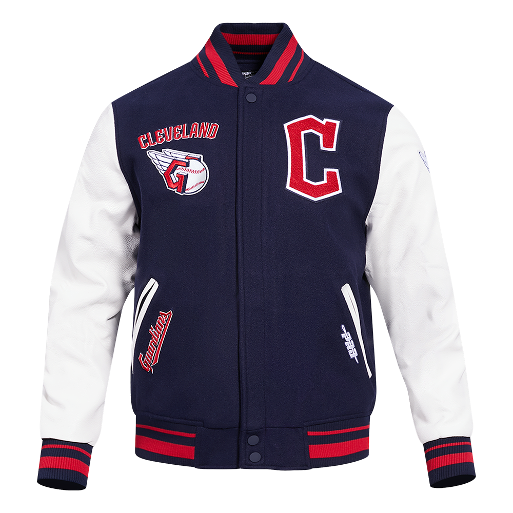 MLB CLEVELAND GUARDIANS RETRO CLASSIC MEN'S RIB WOOL VARSITY JACKET (MIDNIGHT NAVY/RED/MIDNIGHT NAVY)