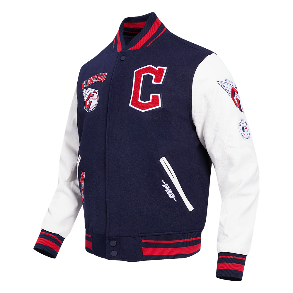 MLB CLEVELAND GUARDIANS RETRO CLASSIC MEN'S RIB WOOL VARSITY JACKET (MIDNIGHT NAVY/RED/MIDNIGHT NAVY)