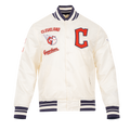 MLB CLEVELAND GUARDIANS RETRO CLASSIC MEN'S RIB SATIN JACKET (EGGSHELL/ MIDNIGHT NAVY)