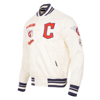 MLB CLEVELAND GUARDIANS RETRO CLASSIC MEN'S RIB SATIN JACKET (EGGSHELL/ MIDNIGHT NAVY)
