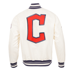 MLB CLEVELAND GUARDIANS RETRO CLASSIC MEN'S RIB SATIN JACKET (EGGSHELL/ MIDNIGHT NAVY)