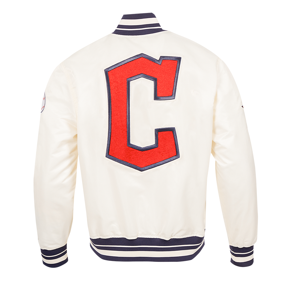MLB CLEVELAND GUARDIANS RETRO CLASSIC MEN'S RIB SATIN JACKET (EGGSHELL/ MIDNIGHT NAVY)