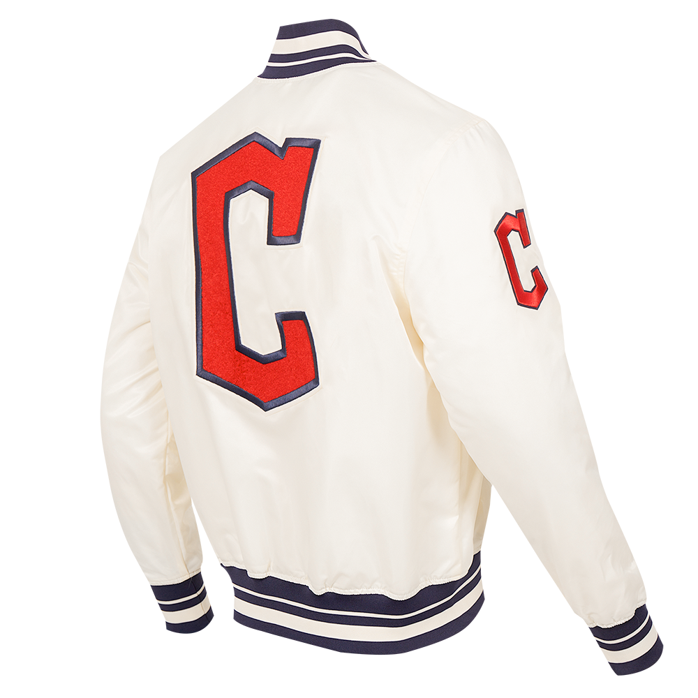 MLB CLEVELAND GUARDIANS RETRO CLASSIC MEN'S RIB SATIN JACKET (EGGSHELL/ MIDNIGHT NAVY)