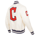 MLB CLEVELAND GUARDIANS RETRO CLASSIC MEN'S RIB SATIN JACKET (EGGSHELL/ MIDNIGHT NAVY)