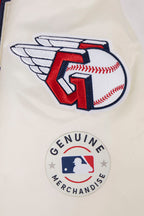 MLB CLEVELAND GUARDIANS RETRO CLASSIC MEN'S RIB SATIN JACKET (EGGSHELL/ MIDNIGHT NAVY)
