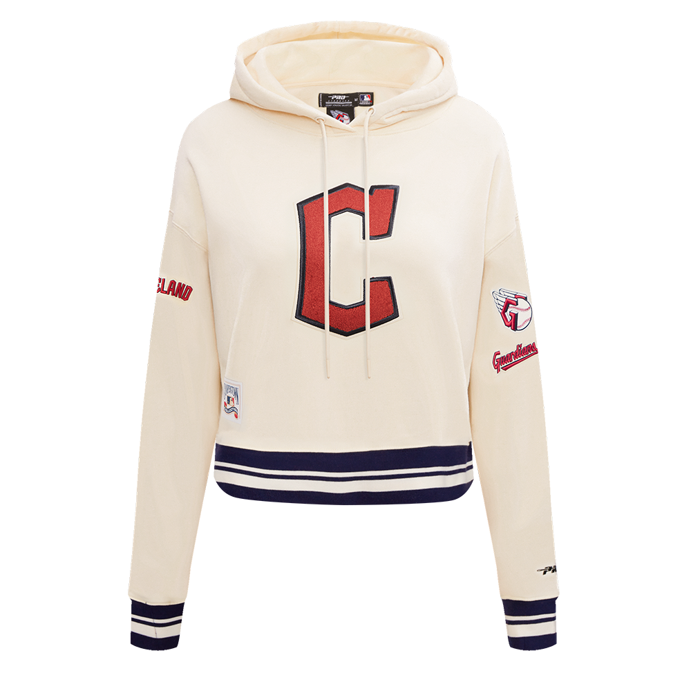 MLB CLEVELAND GUARDIANS RETRO CLASSIC CHANDAIL À CAPUCHON COURT POUR FEMME (COQUILLE D'ŒUF/MARINE MINUIT)