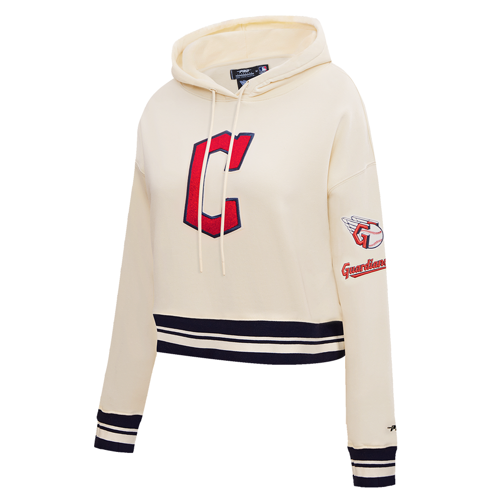 MLB CLEVELAND GUARDIANS RETRO CLASSIC WOMEN'S CROPPED PULLOVER HOODIE (EGGSHELL/ MIDNIGHT NAVY)