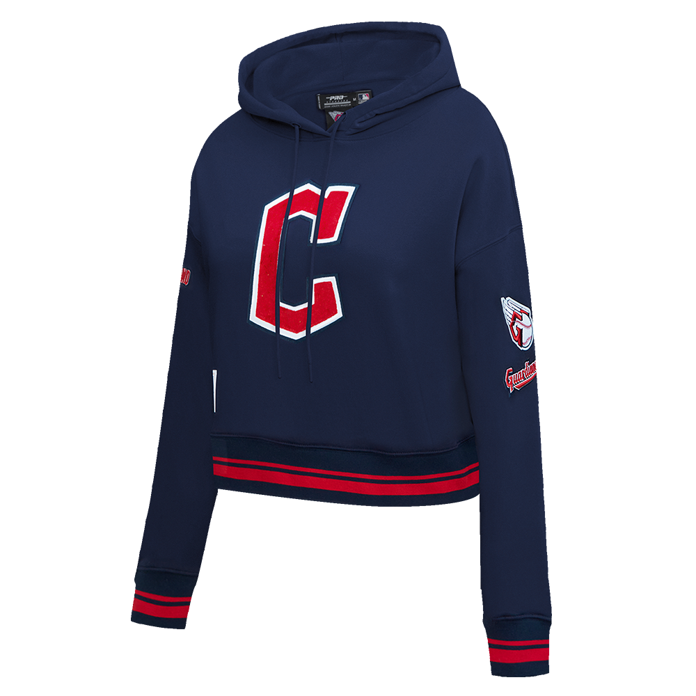 MLB CLEVELAND GUARDIANS RETRO CLASSIC WOMEN'S CROPPED PULLOVER HOODIE (MIDNIGHT NAVY/RED/MIDNIGHT NAVY)