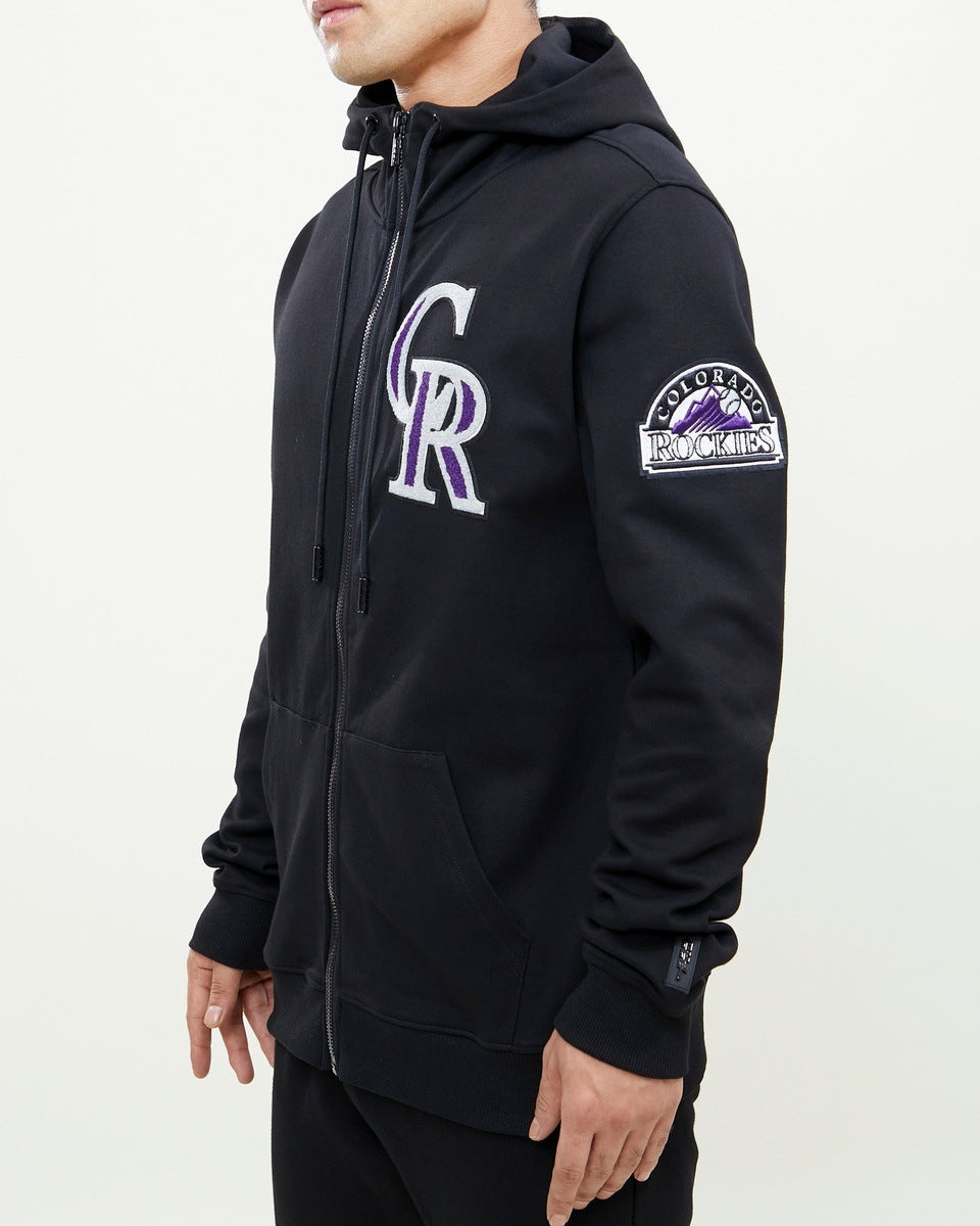 MLB COLORADO ROCKIES CLASSIC CHENILLE MEN'S FULL ZIP PULLOVER HOODIE (BLACK)