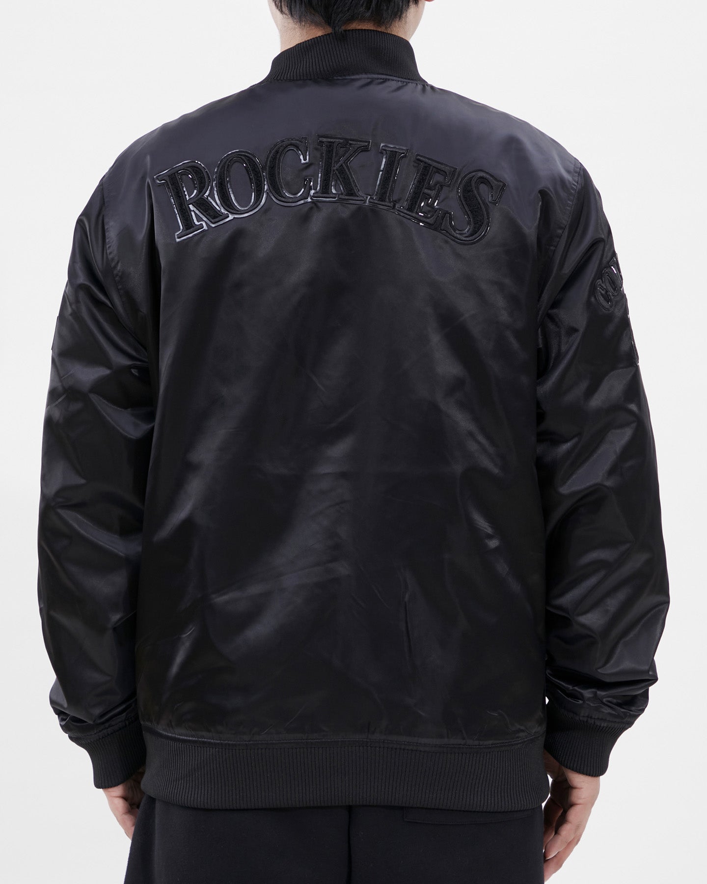 MLB COLORADO ROCKIES TRIPLE BLACK MEN'S SATIN JACKET (TRIPLE BLACK)
