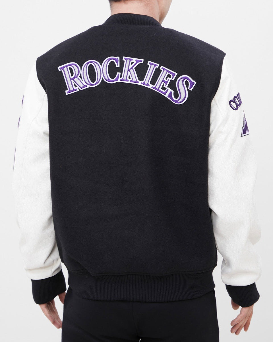 MLB COLORADO ROCKIES CLASSIC WOOL MEN'S VARSITY JACKET (BLACK/WHITE)