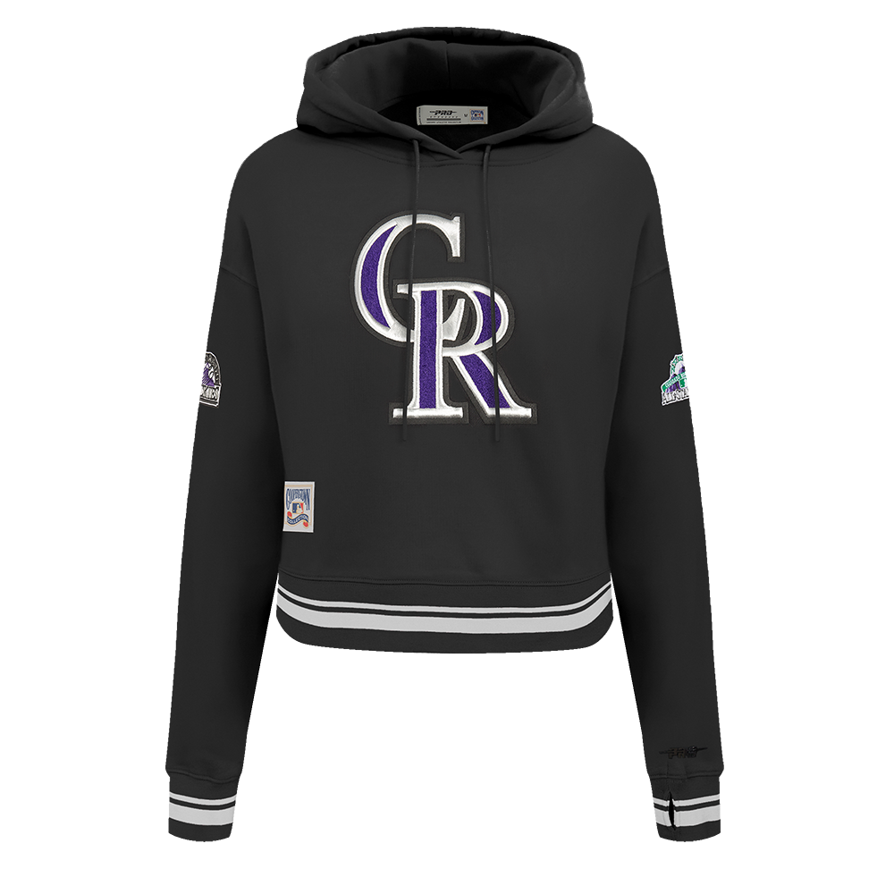 MLB COLORADO ROCKIES RETRO CLASSIC CHANDAIL À CAPUCHON COURT CÔTELÉ POUR FEMME (NOIR)
