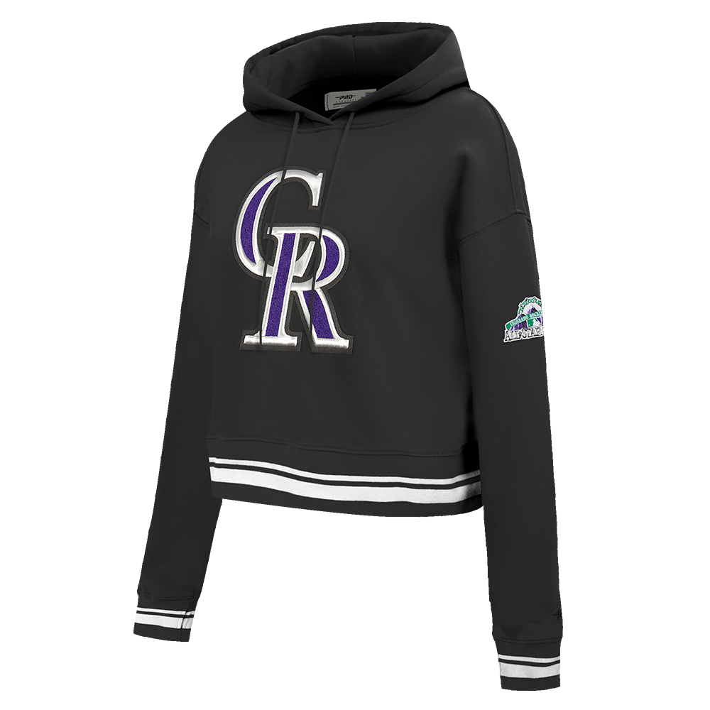 MLB COLORADO ROCKIES RETRO CLASSIC WOMEN'S RIB CROPPED PULLOVER HOODIE (BLACK)