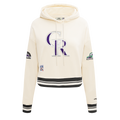 MLB COLORADO ROCKIES RETRO CLASSIC WOMEN'S RIB CROPPED PULLOVER HOODIE (EGGSHELL/ BLACK)