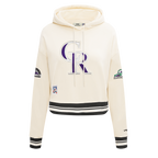 MLB COLORADO ROCKIES RETRO CLASSIC WOMEN'S RIB CROPPED PULLOVER HOODIE (EGGSHELL/ BLACK)