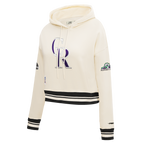MLB COLORADO ROCKIES RETRO CLASSIC WOMEN'S RIB CROPPED PULLOVER HOODIE (EGGSHELL/ BLACK)