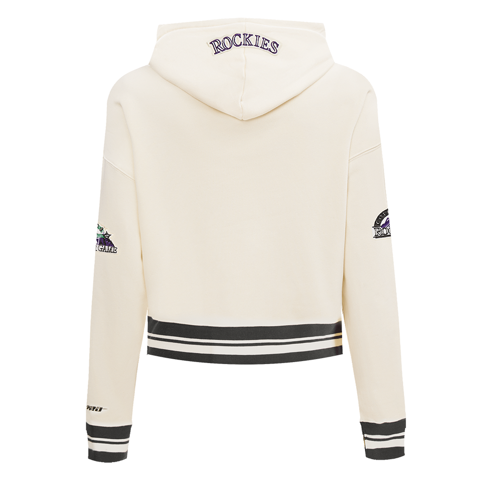 MLB COLORADO ROCKIES RETRO CLASSIC WOMEN'S RIB CROPPED PULLOVER HOODIE (EGGSHELL/ BLACK)