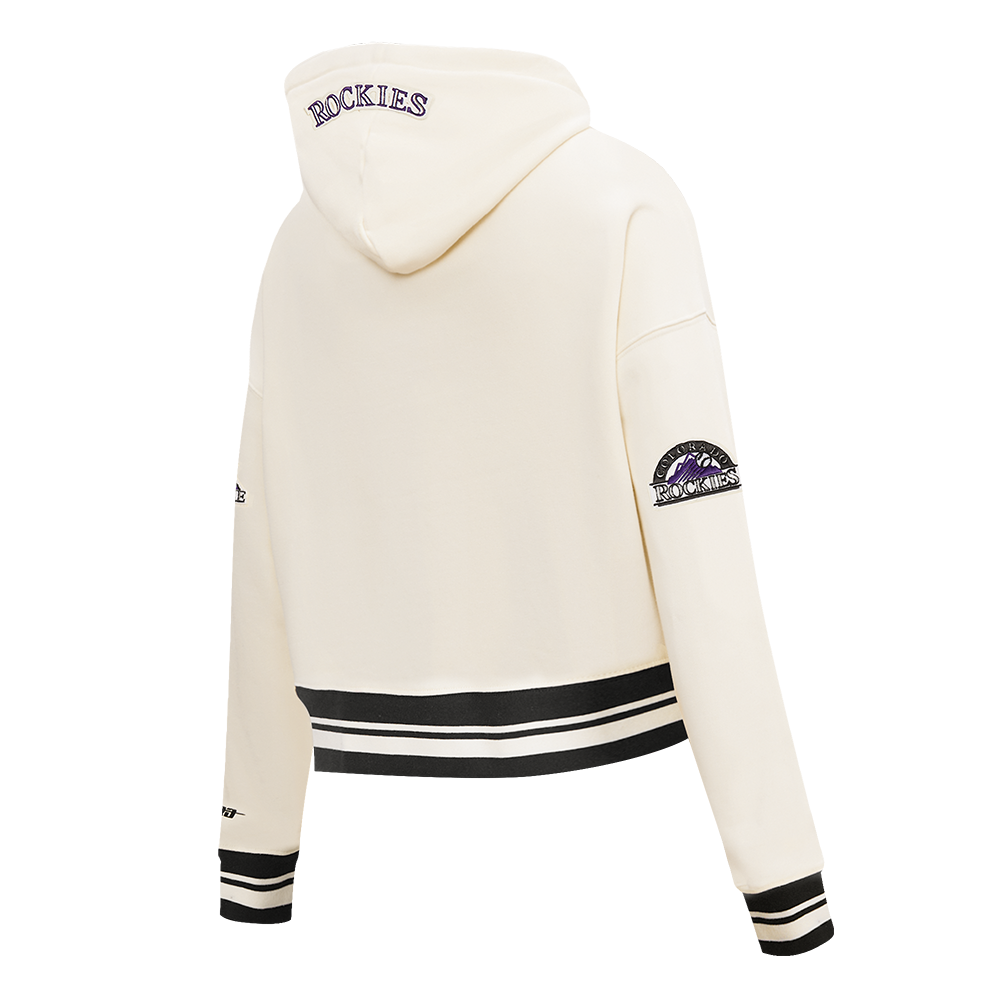 MLB COLORADO ROCKIES RETRO CLASSIC WOMEN'S RIB CROPPED PULLOVER HOODIE (EGGSHELL/ BLACK)